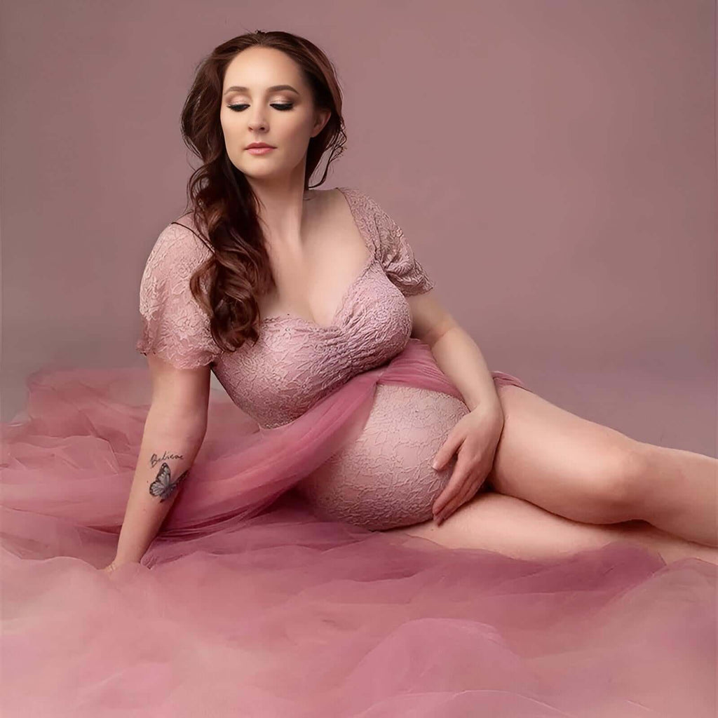 Maternity Photography Pink Tulle Dresses with Bodysuits For Women