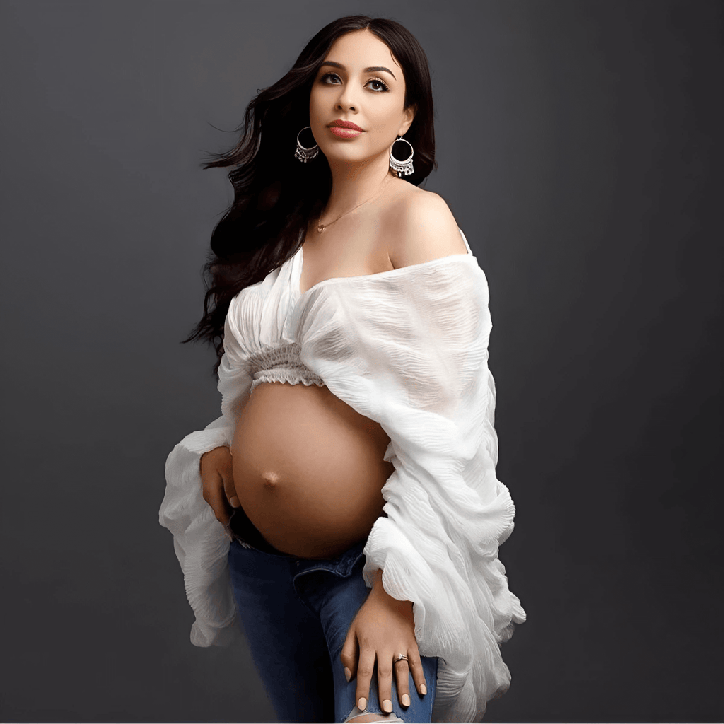 Maternity Photography V-Neck Long Sleeve White Crop Top For Women