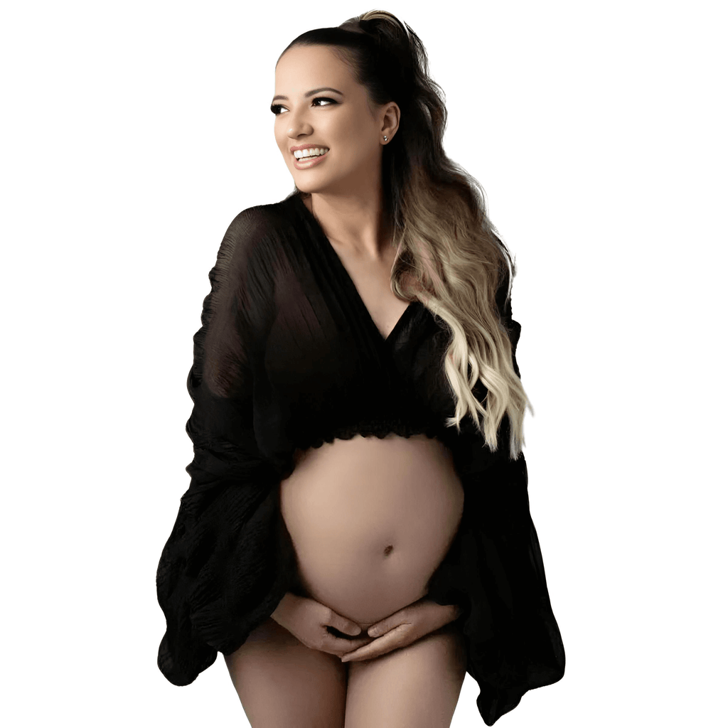 Maternity Photography V-Neck Long Sleeve Black Crop Top For Women