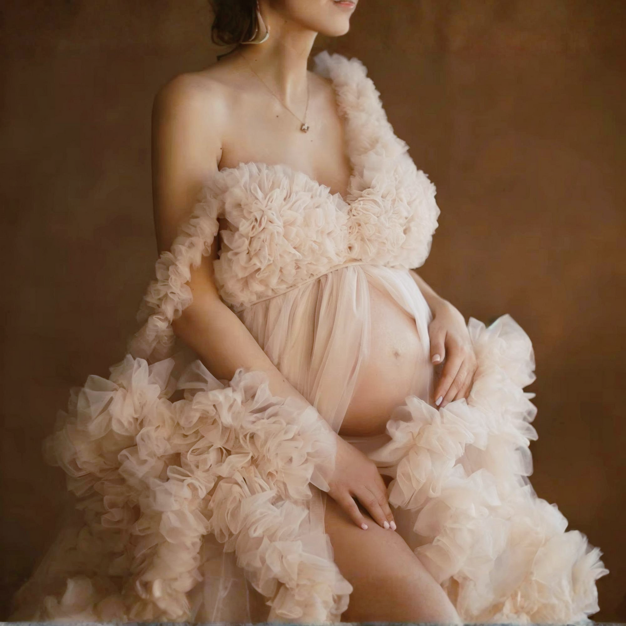 Ruffled Tulle Maternity Robe For Photoshoot Dresses For Pregnancy Custom