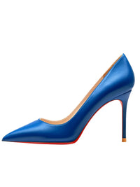 Thumbnail for Luxury royal blue high-heeled shoe with a red sole on a white background