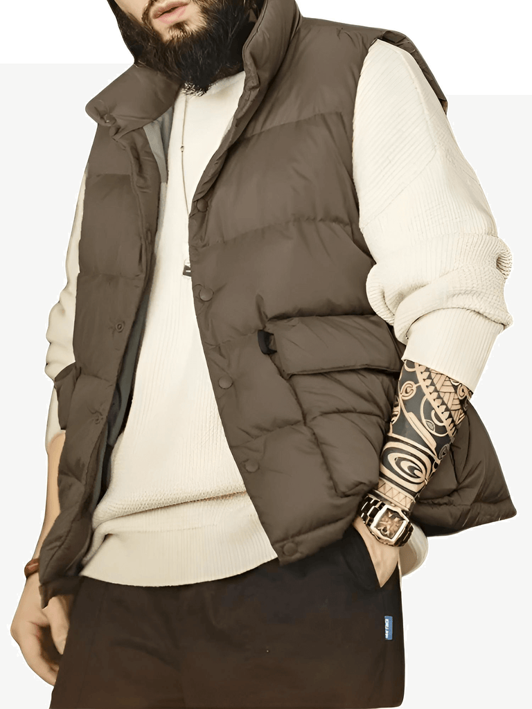 Stay warm in style with the Men's 90% White Duck Down Light Stand-up Collar Vest. Shop Drestiny for free shipping and tax covered!