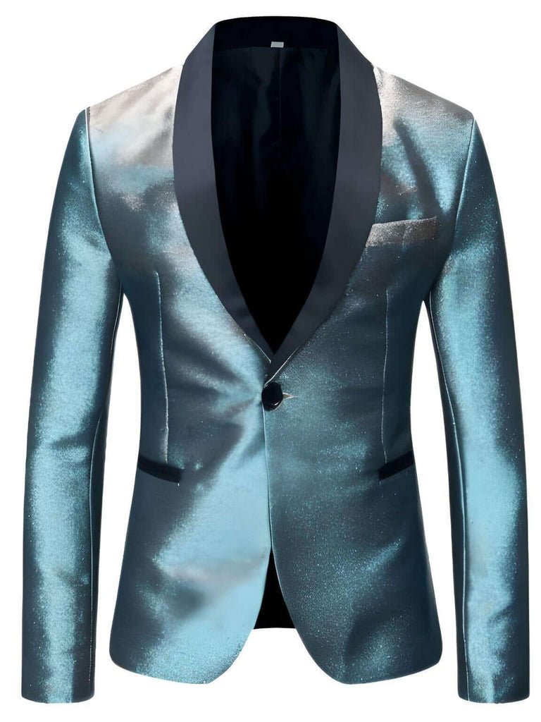 Men's Blue Shiny One Button Gradient Blazers