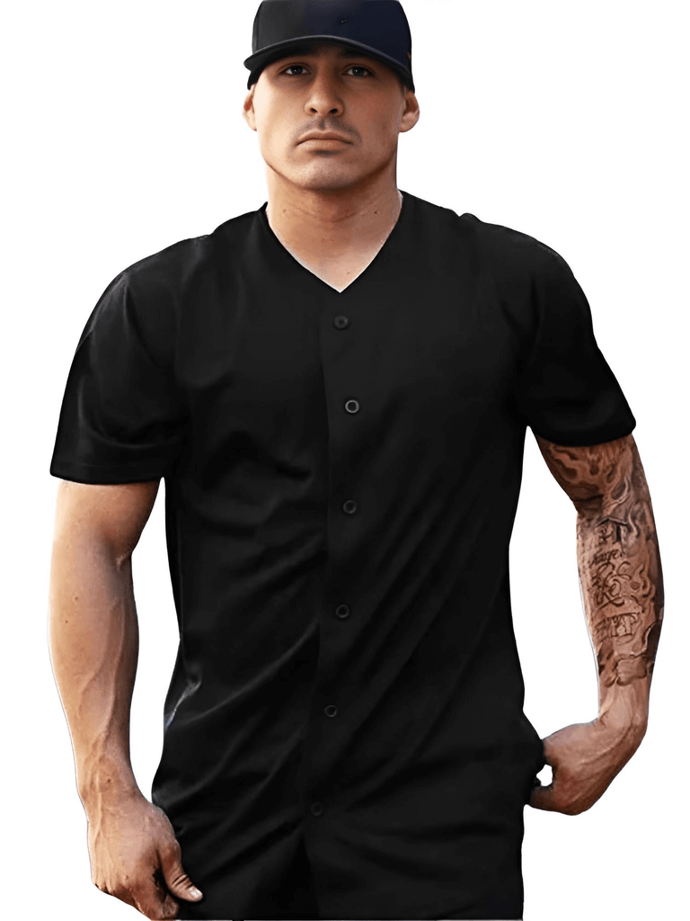 Men's Button Front Black Sports T-Shirt