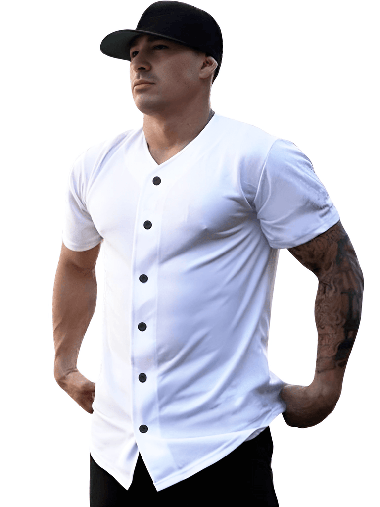 Men's Button Front White Sports T-Shirt