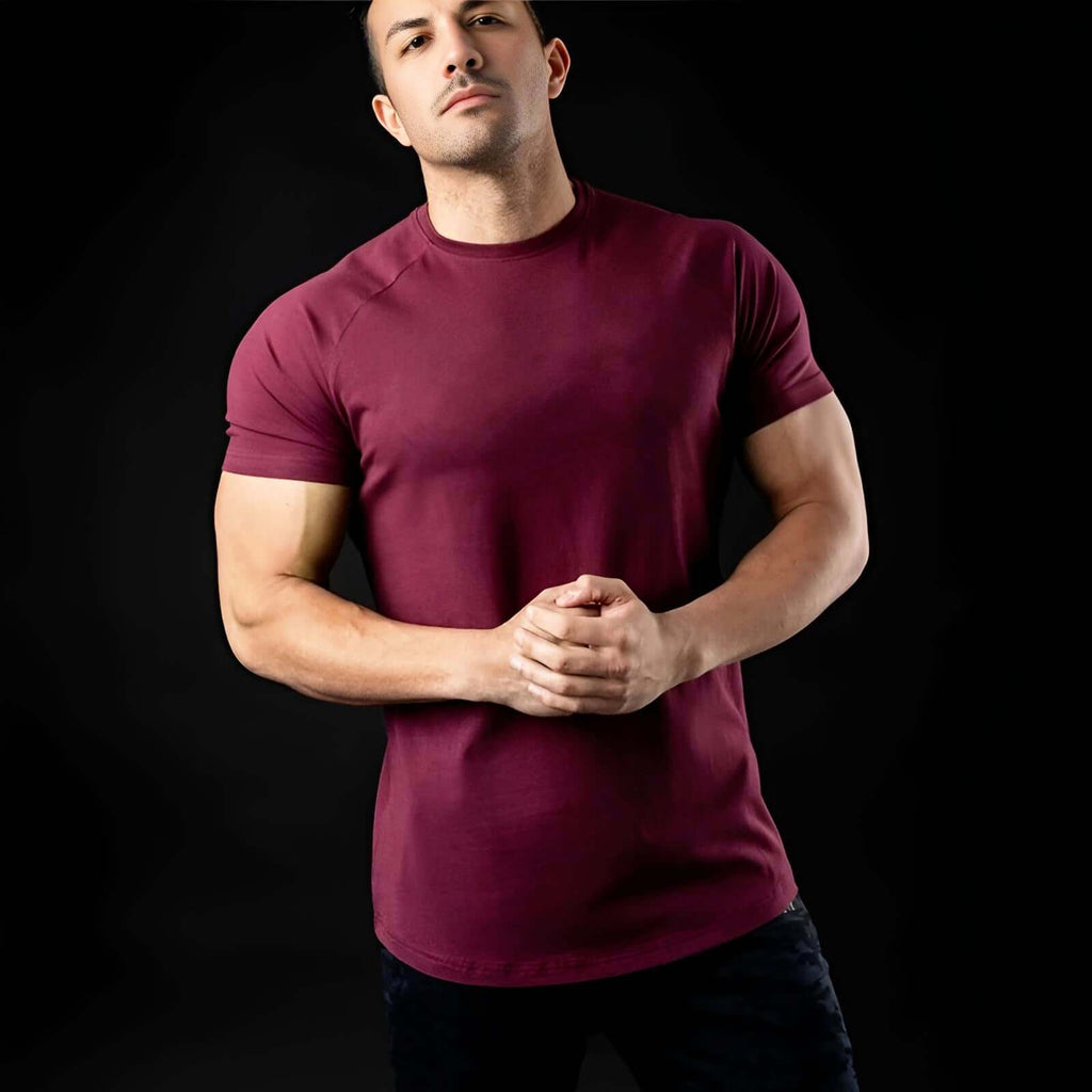 Men's Cotton Dark Red Fitness T-Shirt Sizes M-2XL