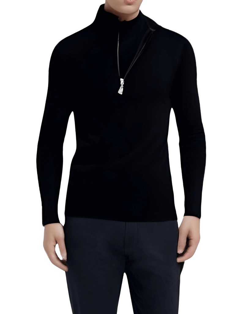 Shop Drestiny for a stylish Men's Black Cotton Mock Neck Half Zip Pullover. Save up to 50% off on Men's Sweaters. Free Shipping + Tax on us!
