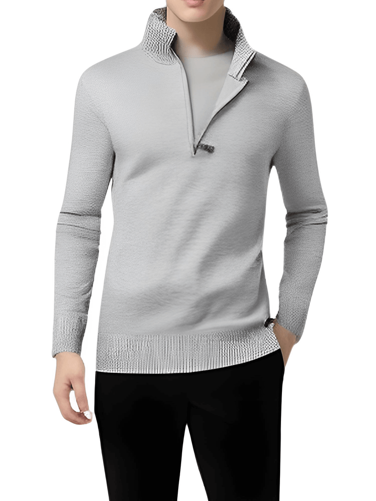 Shop Drestiny for a stylish Men's Grey Cotton Mock Neck Half Zip Pullover. Save up to 50% off on Men's Sweaters. Free Shipping + Tax on us!