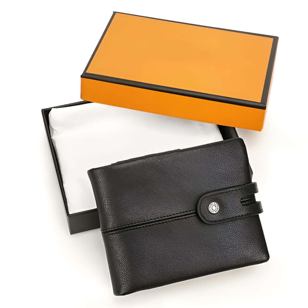 Drestiny-Men's Crazy Horse Black Genuine Leather Wallet With Box- RFID Protection!