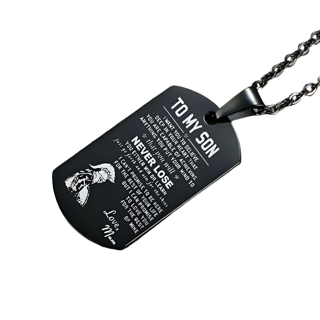 Men's Black Dog Tag To My Son Pendant Necklace With Free Engraving!