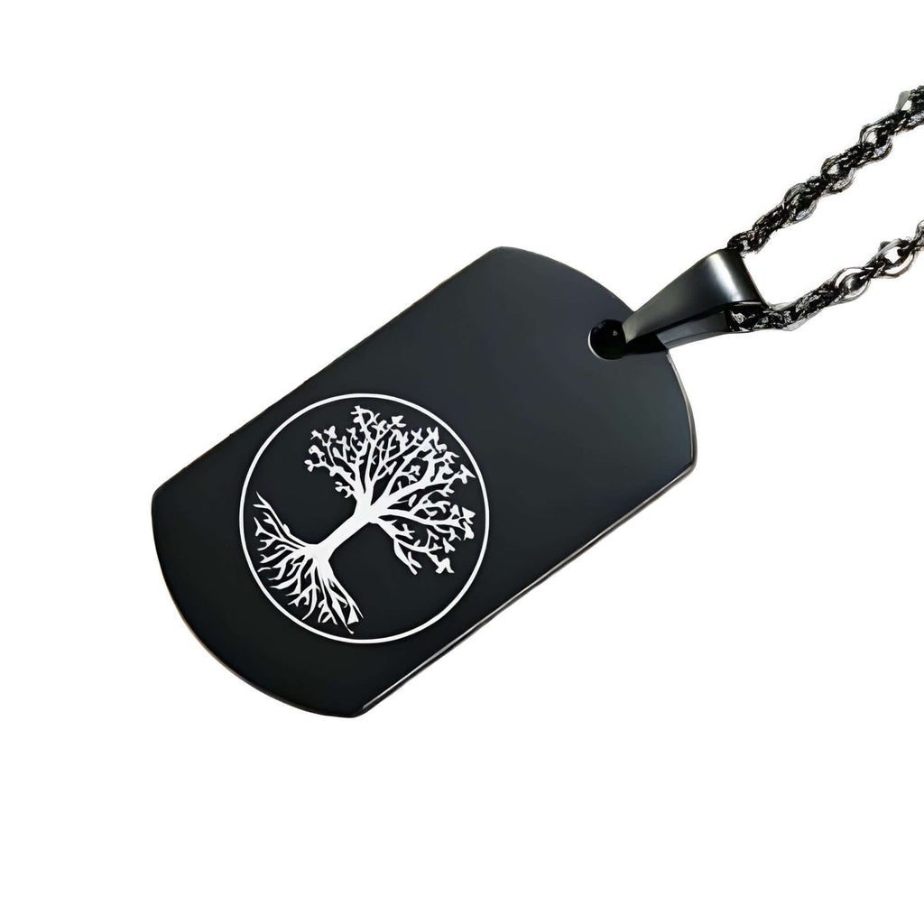 Men's Dog Tag Tree of Life Pendant Necklace With Free Engraving!