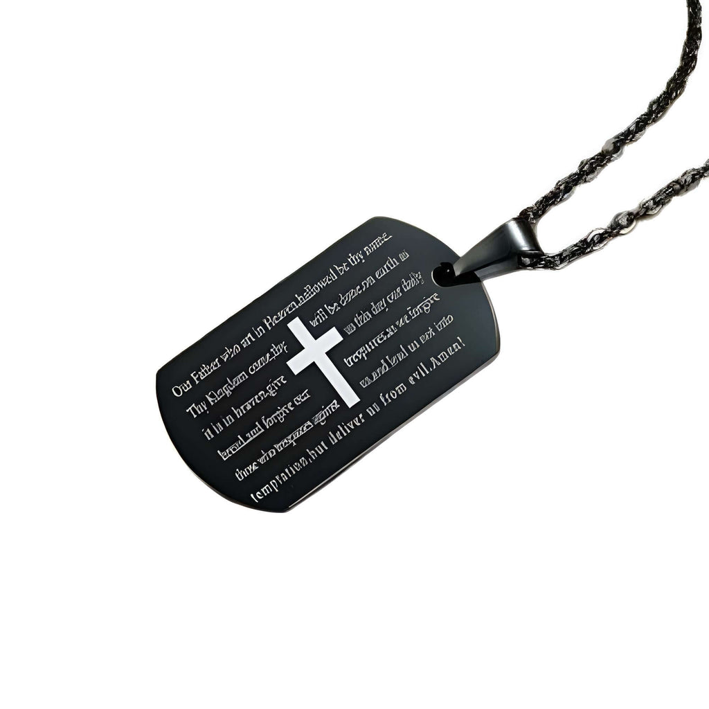 Men's Dog Tag Lord's Prayer Necklace With Free Engraving!