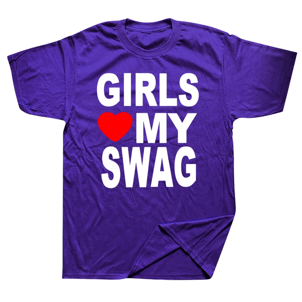 Men's GIRLS LOVE MY SWAG Streetwear Purple T-Shirt