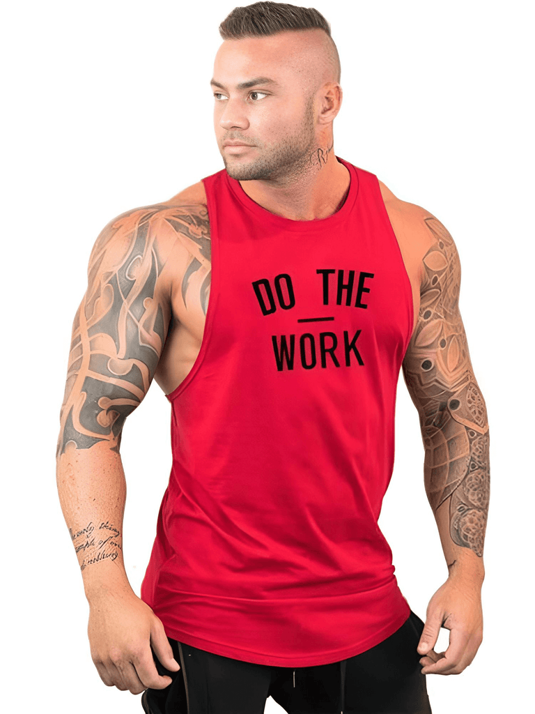 Men's Red Gym Tank Top - Do The Work!