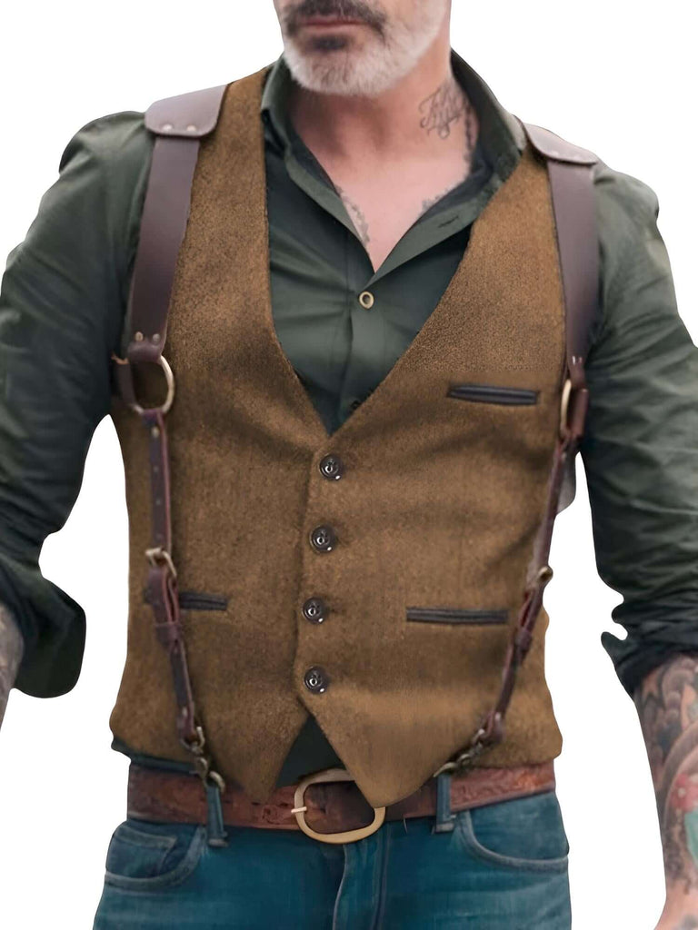 Look sharp in the Men's Brown Suit Vest at Drestiny. As seen on FOX, NBC, and CBS. Save up to 50% off with free shipping and tax paid!