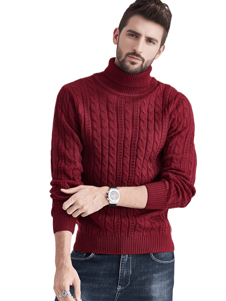Men's High Quality Dark Red Turtleneck Sweater