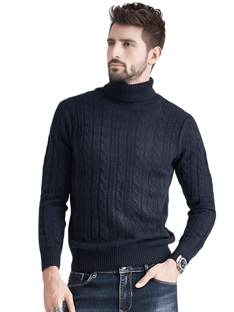 Men's High Quality Navy Turtleneck Sweater
