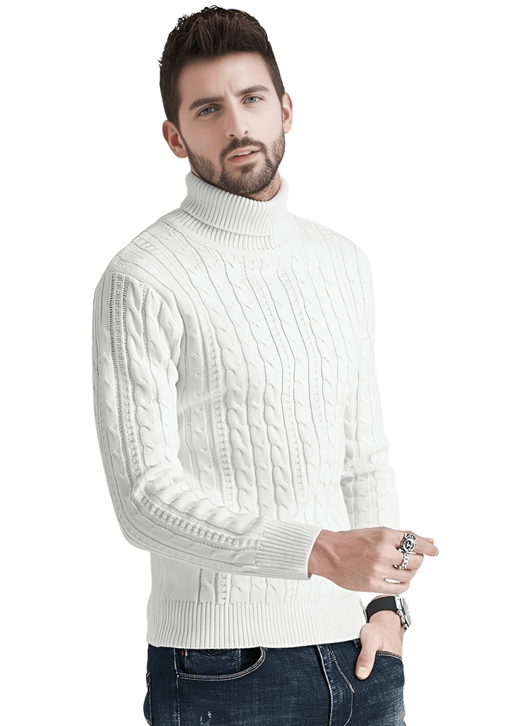 Men's High Quality White Turtleneck Sweater