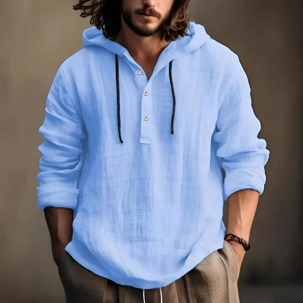 Men's Long Sleeve Pullover Hoodie With Button Down Front