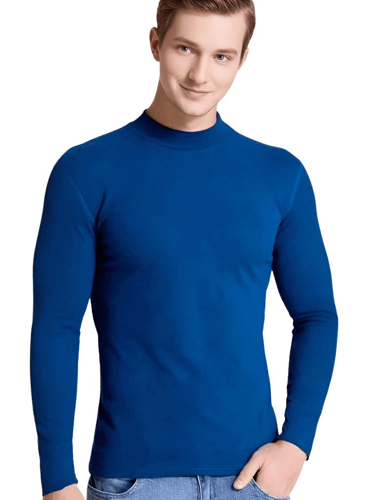 Men's Blue Long Sleeve Mock Neck Shirt