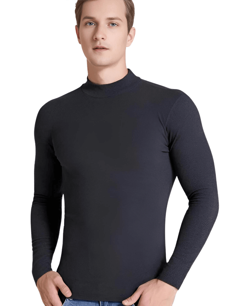 Men's Dark Grey Long Sleeve Mock Neck Shirt