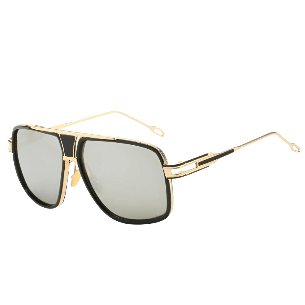 Men's Oversized Square Gold Frame Silver Sunglasses