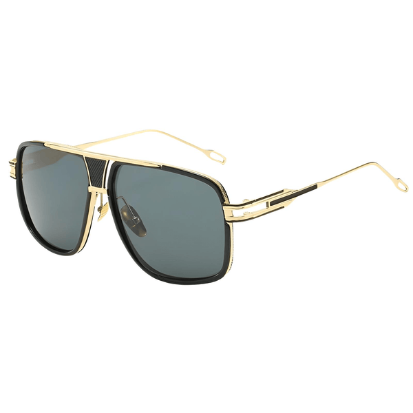 Men's Oversized Square Gold Frame Black Sunglasses