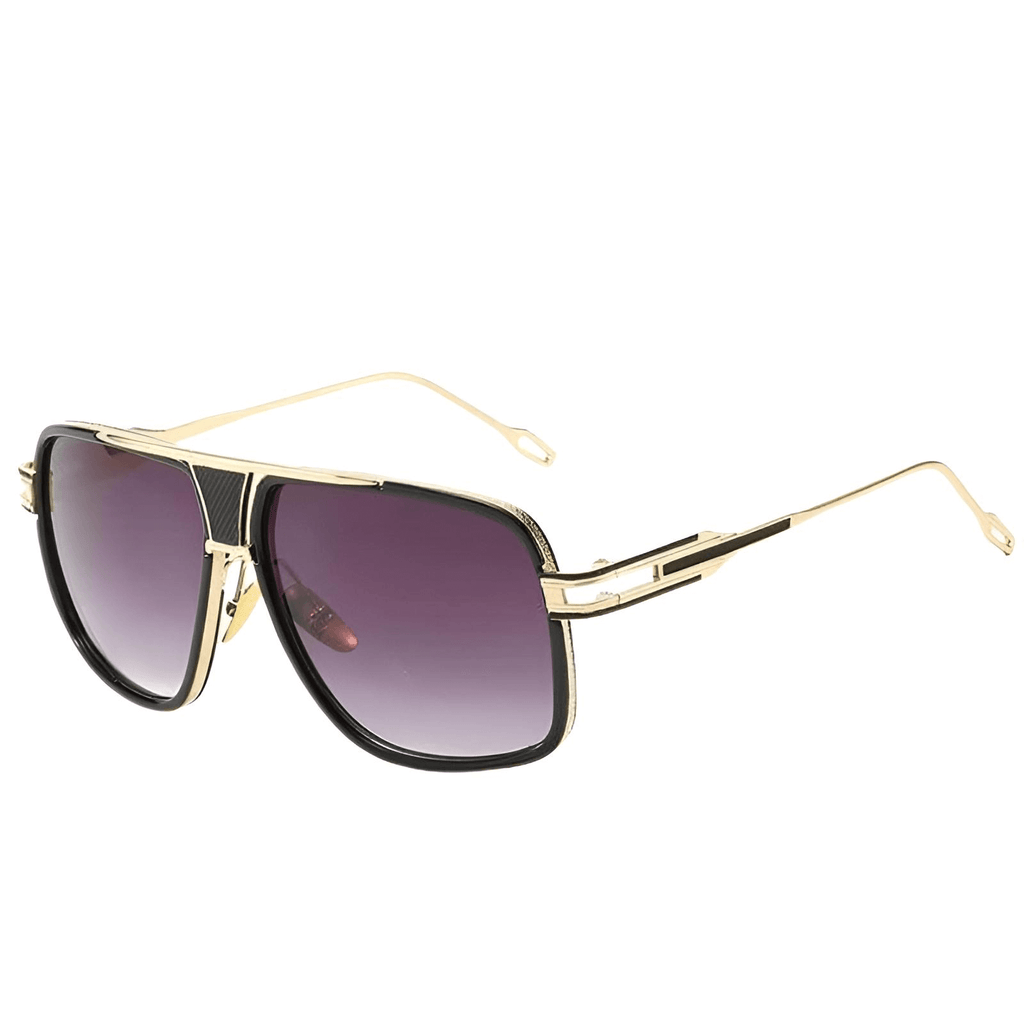Men's Oversized Square Gold Frame Grey Sunglasses