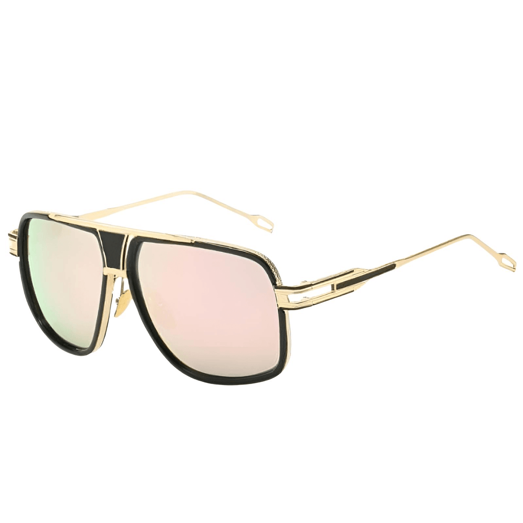 Men's Oversized Square Gold Frame Pink Sunglasses