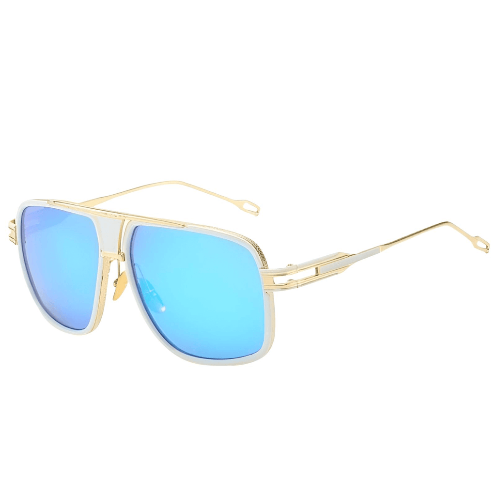 Men's Oversized Square Gold Frame Blue Sunglasses