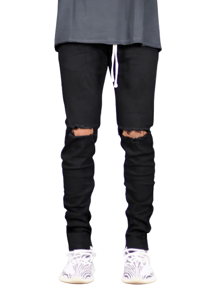 Men's Ripped Side Ankle Zipper Stretch Jeans