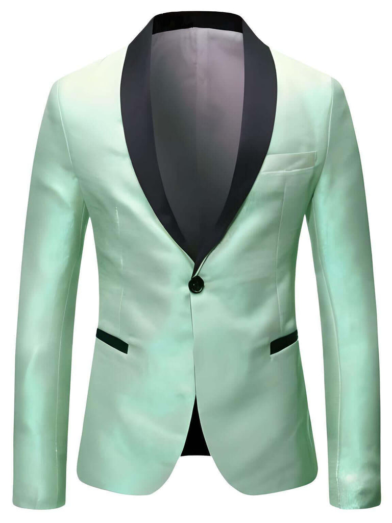 Men's Green Shiny One Button Gradient Blazers