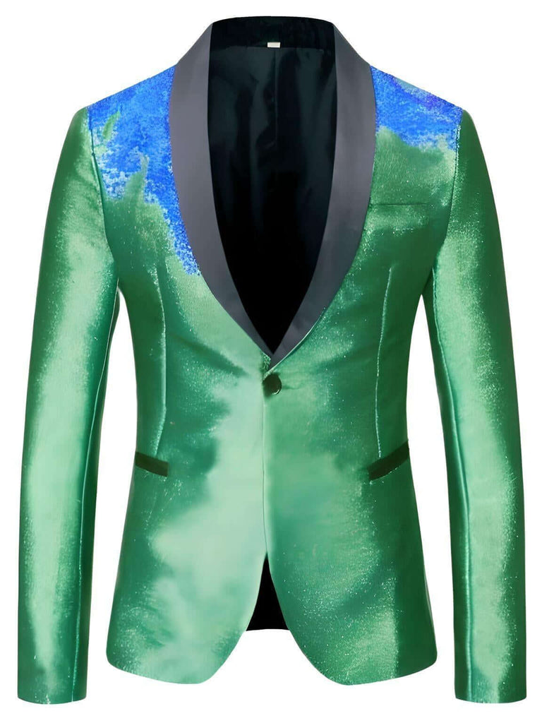 Men's Shiny Green One Button Gradient Blazers