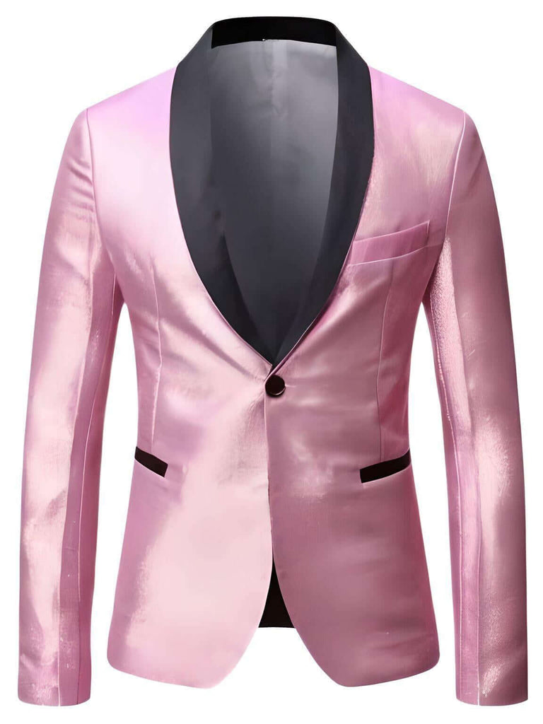 Men's Shiny Pink Gold One Button Gradient Blazers
