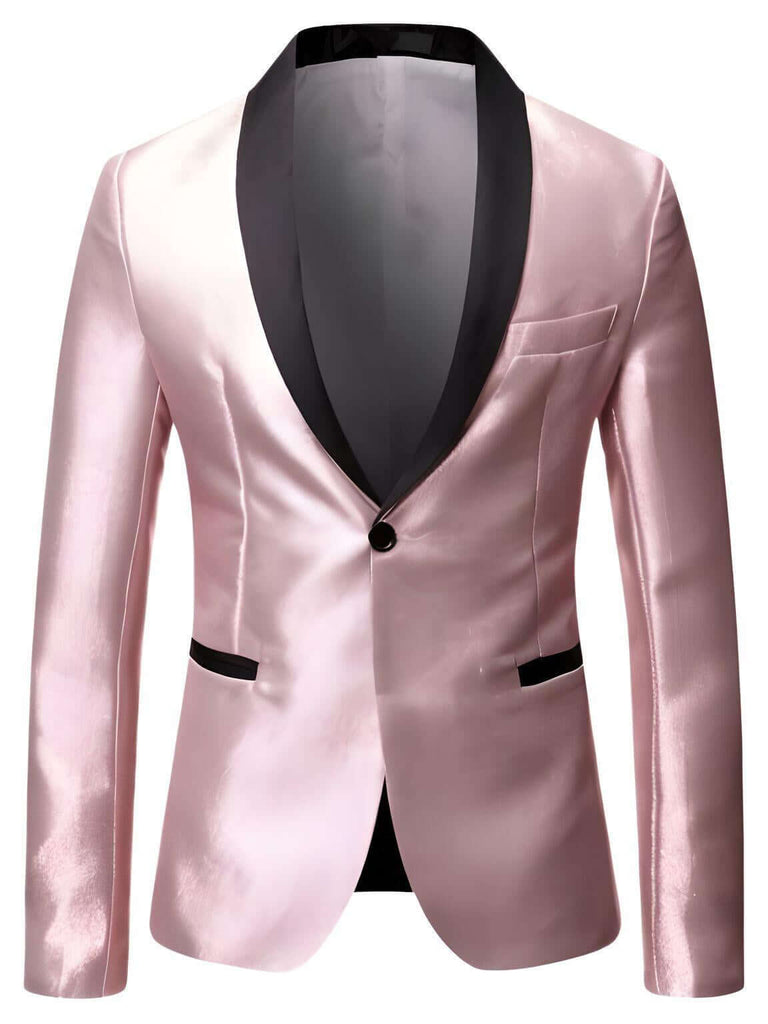Men's Shiny Pink One Button Gradient Blazers
