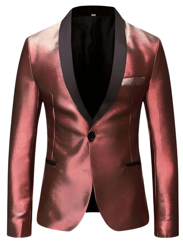Men's Shiny Red One Button Gradient Blazers