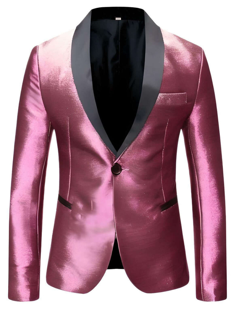 Men's Shiny Rose Gold One Button Gradient Blazers