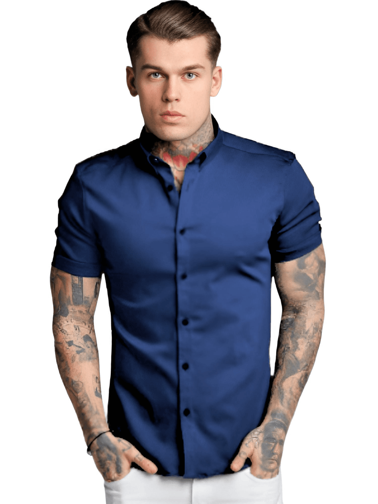 Men's Blue Short Sleeve Fitted Shirt