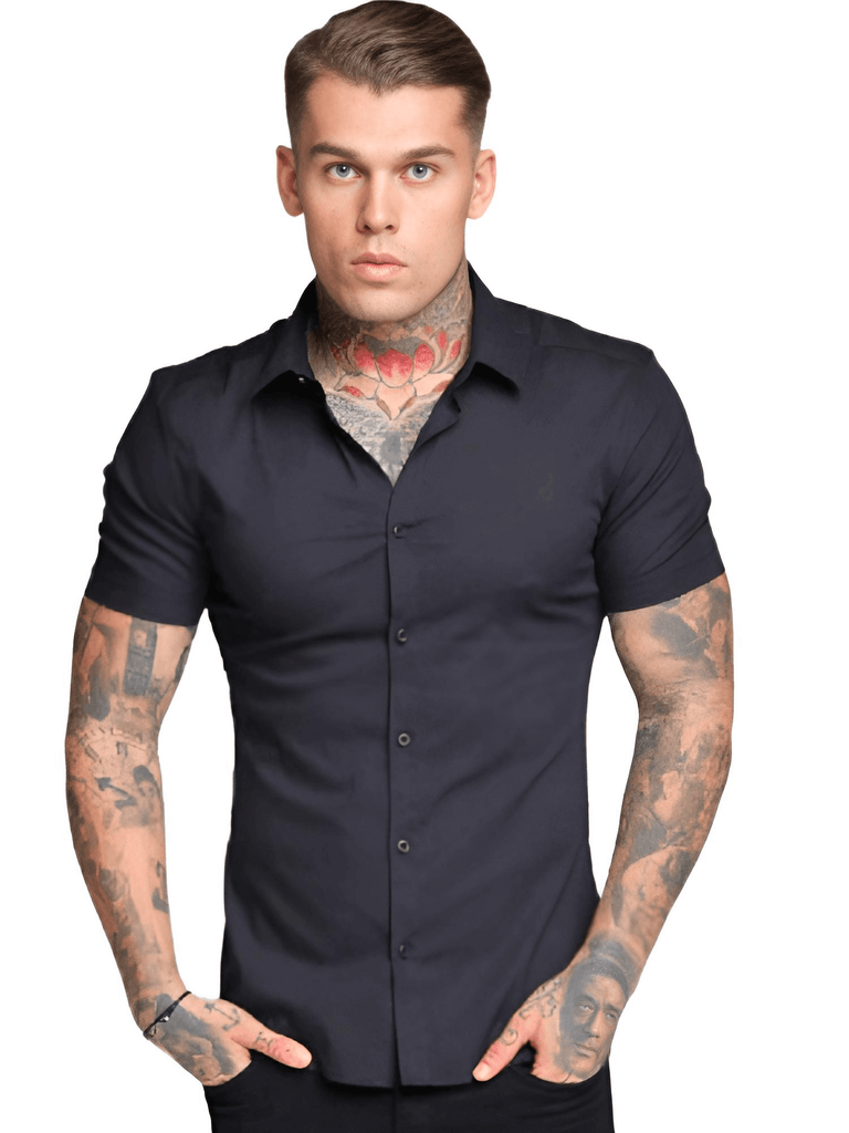 Men's Black Short Sleeve Fitted Shirt