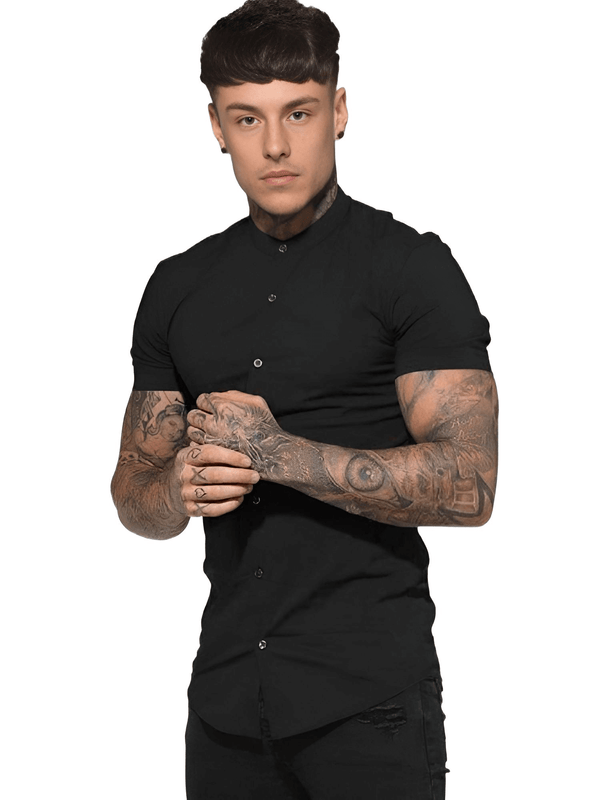 Men's Short Sleeve Black Fitted Shirt