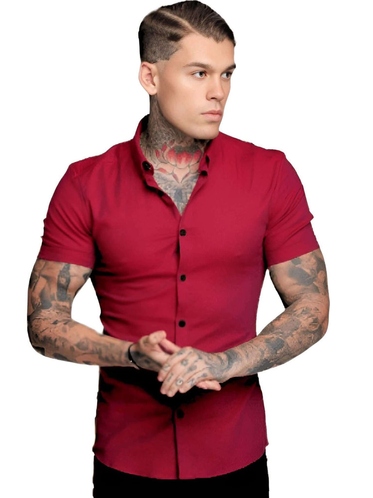 Men's Red Short Sleeve Fitted Shirt