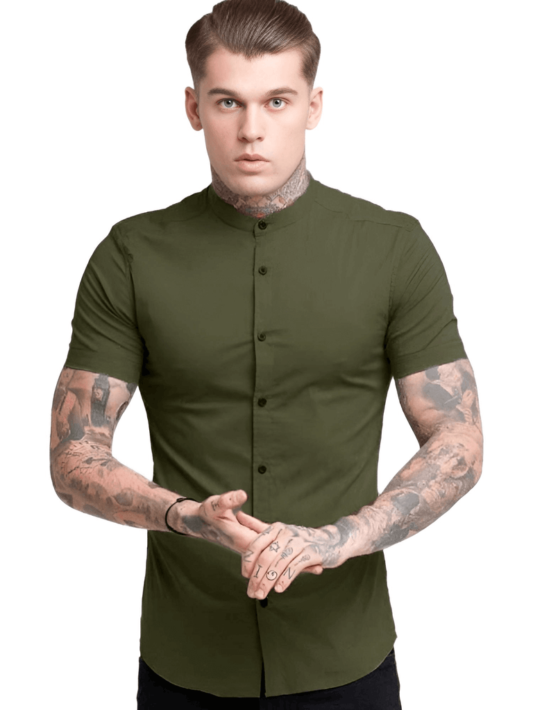 Men's Short Sleeve Army Green Fitted Shirt