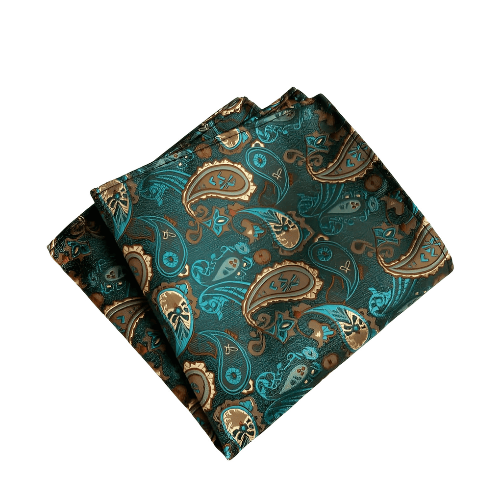 Men's Green and Gold Silk Pocket Square Handkerchief 