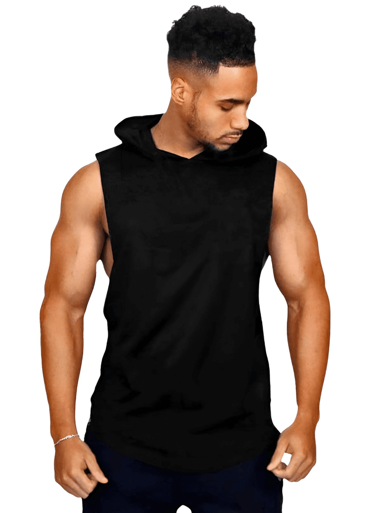 Men's Sleeveless Black Hooded Workout Vest