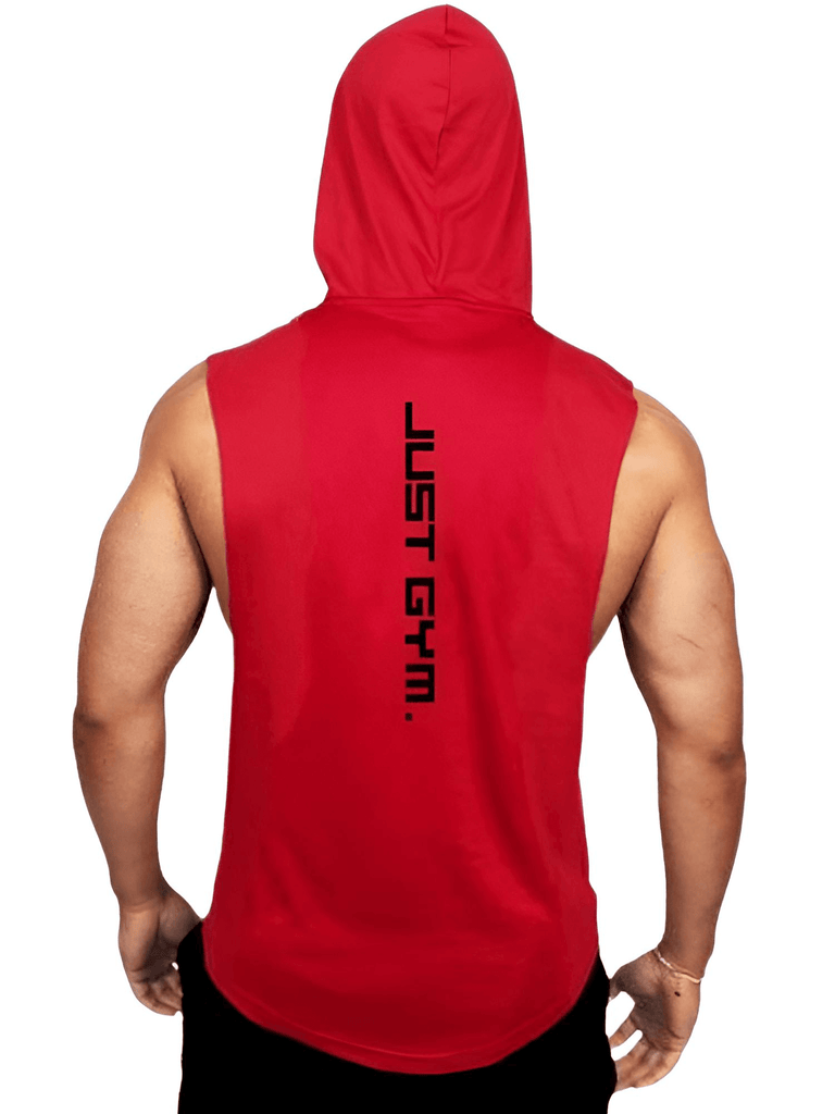 Men's Red Sleeveless Hooded Workout Vest