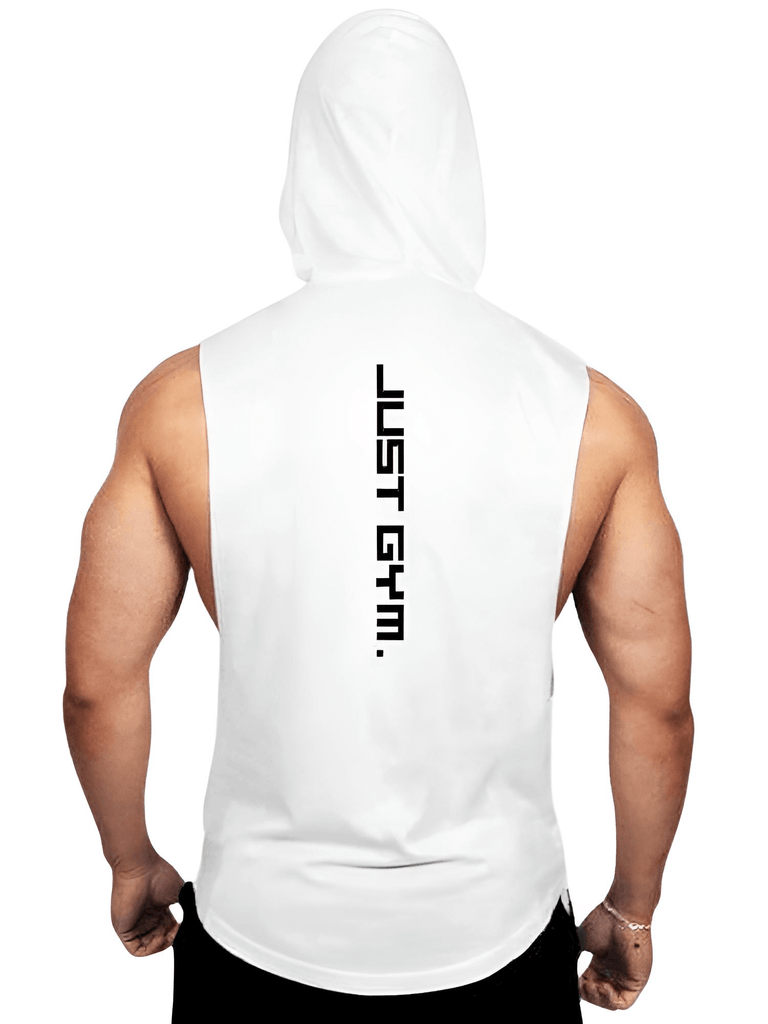 Men's White Sleeveless Hooded Workout Vest