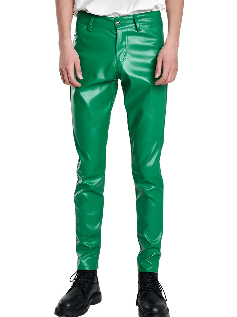 Elevate your style with the Men's Slim Fit Green Leather Pants from Drestiny. Enjoy free shipping, tax covered, and up to 50% off for a limited time!
