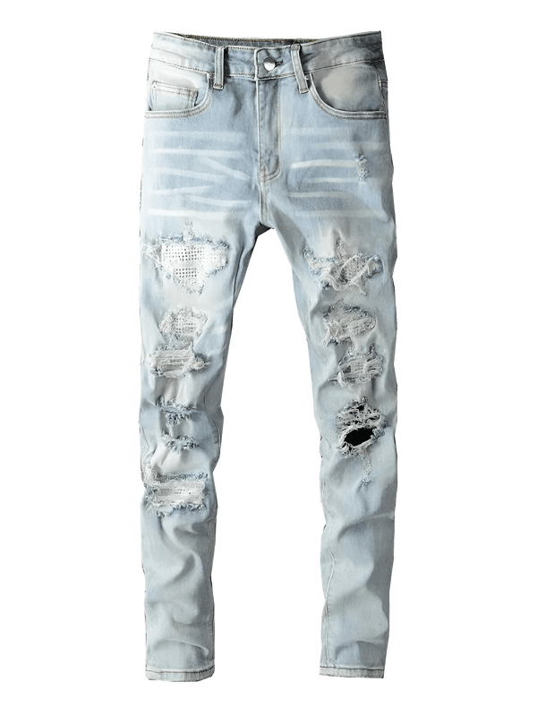 Get the trendiest Men's Streetwear Bling Ripped Patchwork Jeans at Drestiny. Free shipping + tax covered. Seen on FOX/NBC/CBS. Save up to 50%!