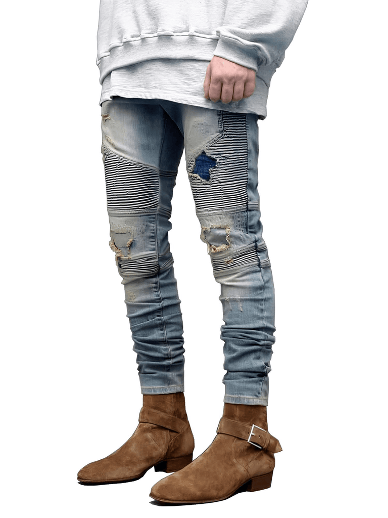 Men's Streetwear Fashion Hip Hop Light Blue Skinny Jeans