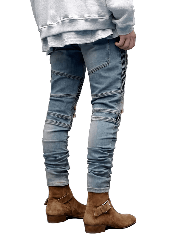 Men's Streetwear Fashion Light Blue Hip Hop Skinny Jeans